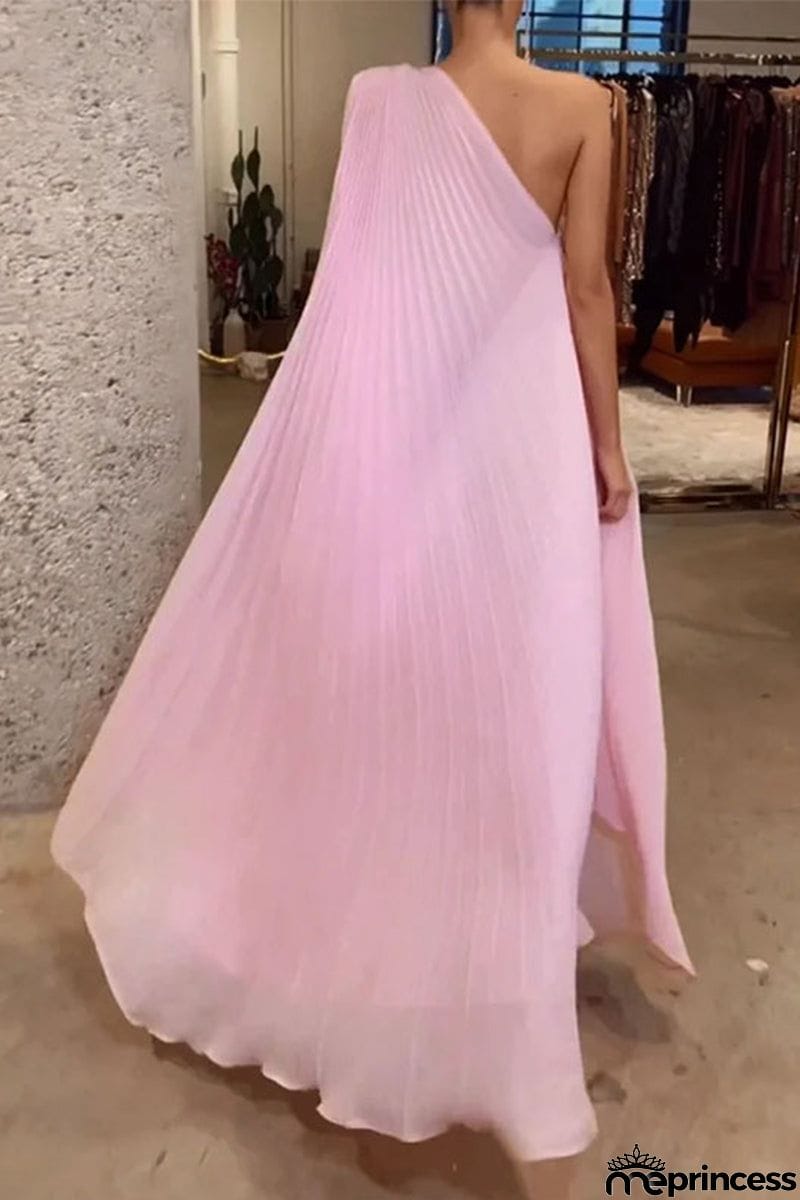 Sweet Formal Solid Fold Oblique Collar Irregular Dress Dresses