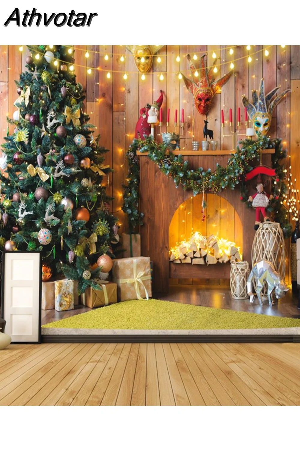 Athvotar Happy New Year Tapestry Christmas Fireplace Wall Hanging Cloth Home Background Bedroom Bedside Decorative Xmas Tree Tapiz