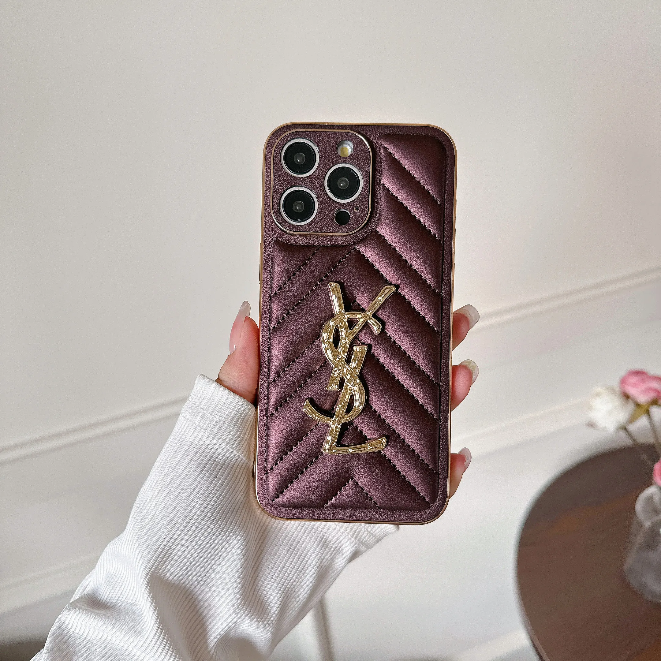 YSL Luxury Loulou In Quilted Leather Electroplating Apple iPhone Case