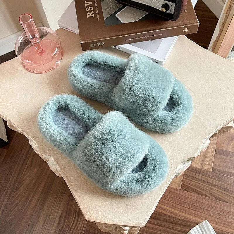 Women's Winter slippers 2021 New Ladies fur fluffy Slippers Women Shoes Cozy Soft Warm Indoor Home House Slippers Flip Flops