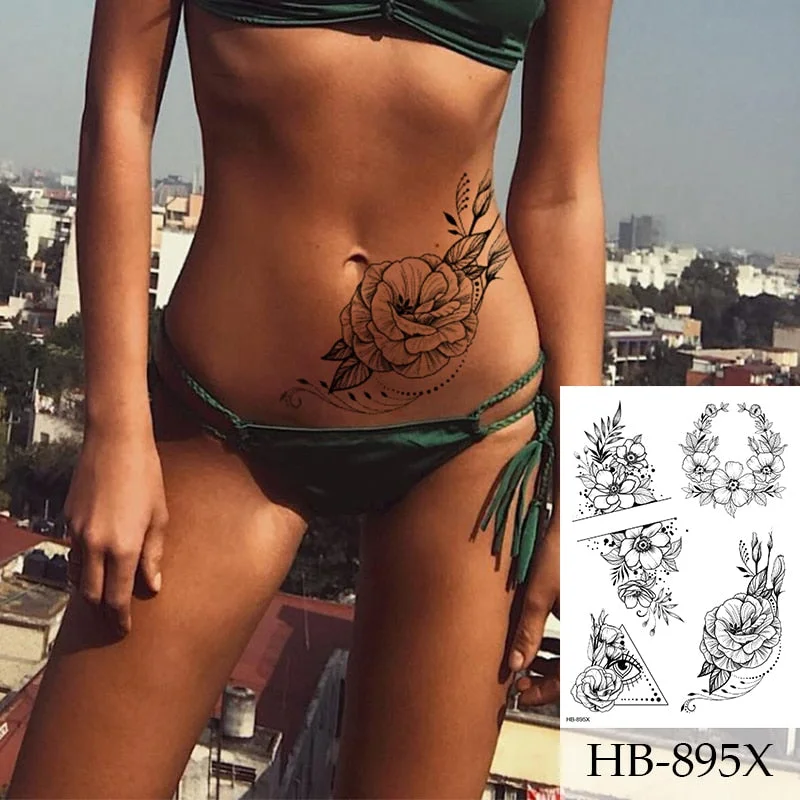 1Sheet Rose Flower Tiger Water Transfer Tattoo Stickers,Women Body Art Temporary Tattoos,Girl Back Breast Tatoos