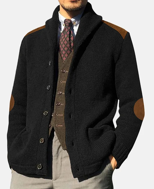 Okaywear Shawl Lapel Single Breasted Suede Patchwork Knitted Pockets Jacket