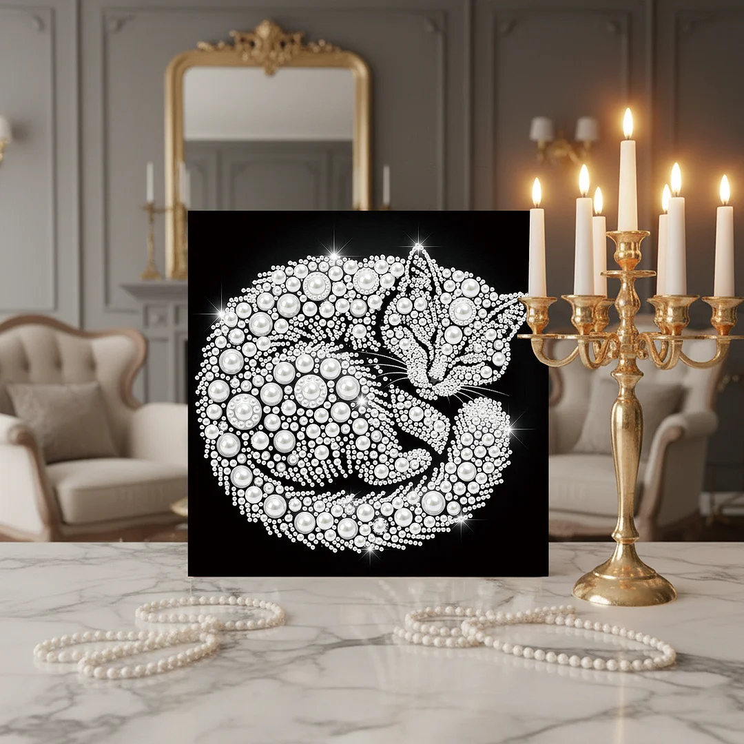 Cat - DIY Pearl Diamond Art Kit With Frame 25*25cm