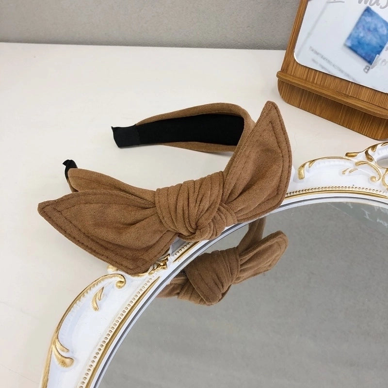 Simple Velvet Bow Headband Rabbit Ears Wide-brimmed Suede Headband