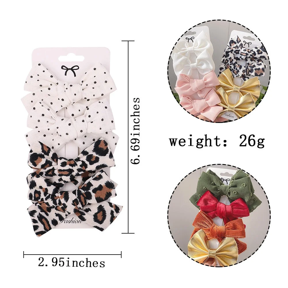 4Pcs/set Leopard Print Hairpins Bowknot Hair Clips For Cute Girls Cotton Safty Barrettes Hairgrip Headwear Kids Hair Accessories