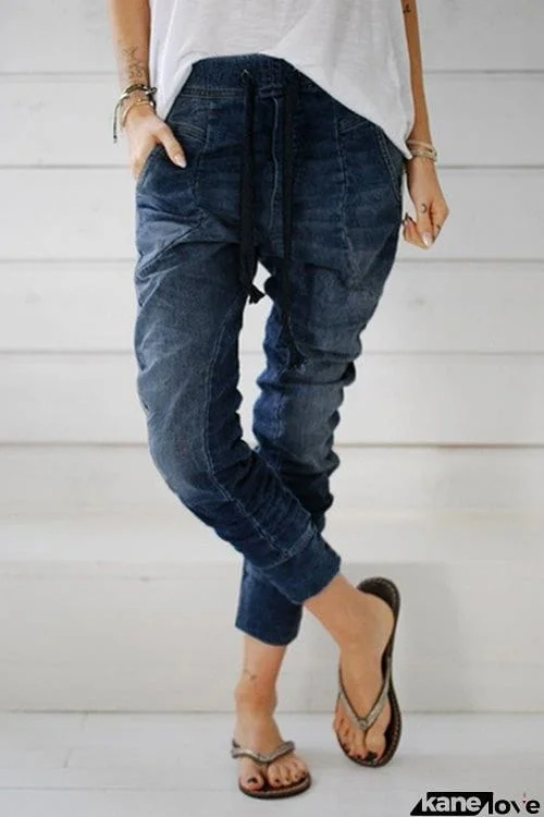 Slim Lace Up Denim Harem Jeans