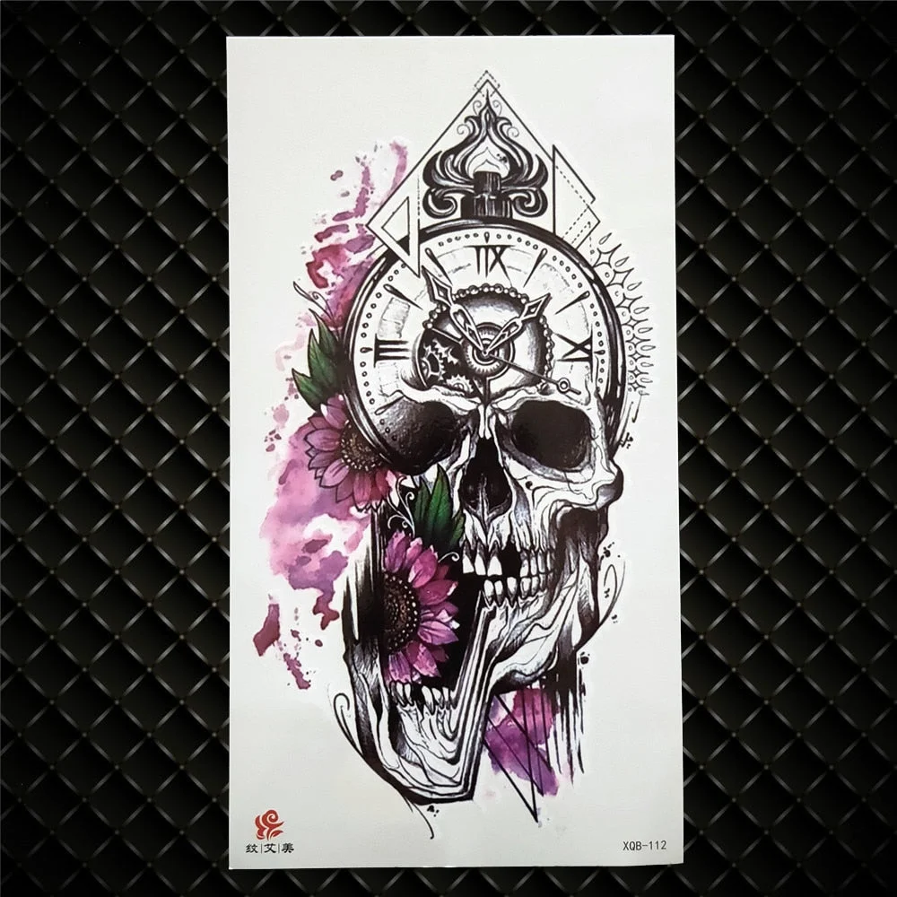 3D Skeleton Fake Temporary Tattoo For Women Men Death skull Dragon Tattoos Geometric Rose Creative Waterproof Tatoos Chest Waist