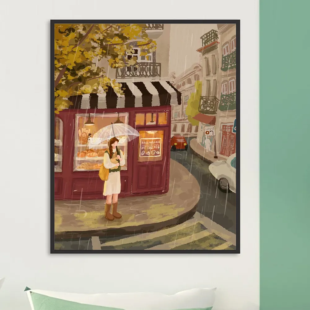 Full Round Diamond Painting 40*50cm - Healing Stick Figure Girl Rainy Day