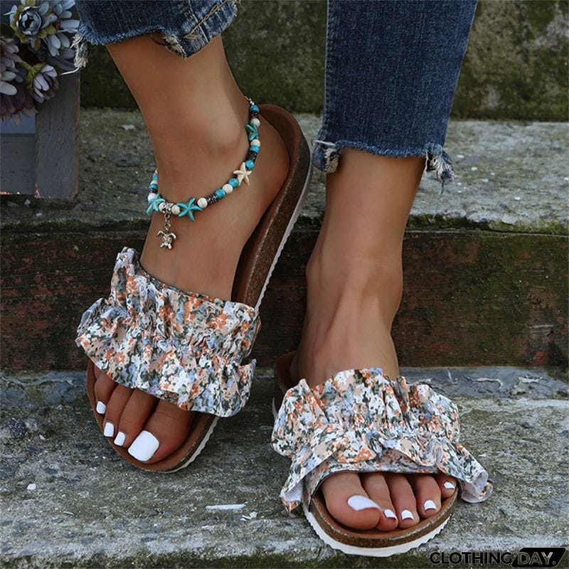 Fresh Print Lightweight Bowknot Women Slippers for Sandy Beach