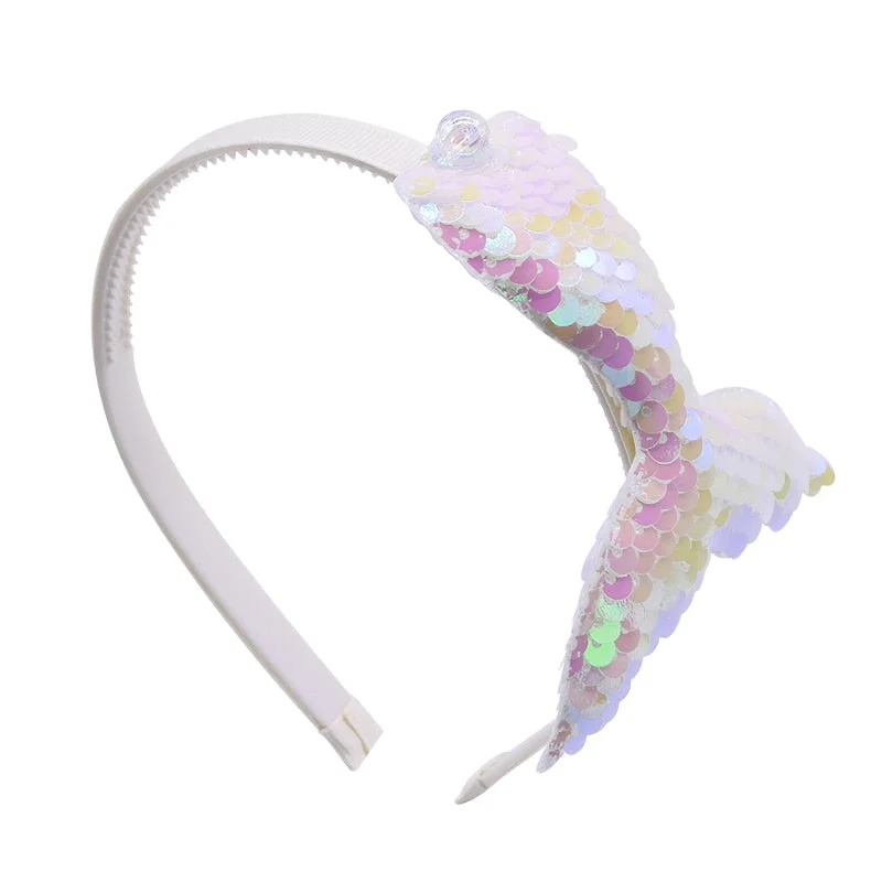 1Pc Sequin Mermaid Headband Baby Girls Hair Accessories Handmade Rainbow Kids Hairband Little Mermaid Party Supplies Headdress