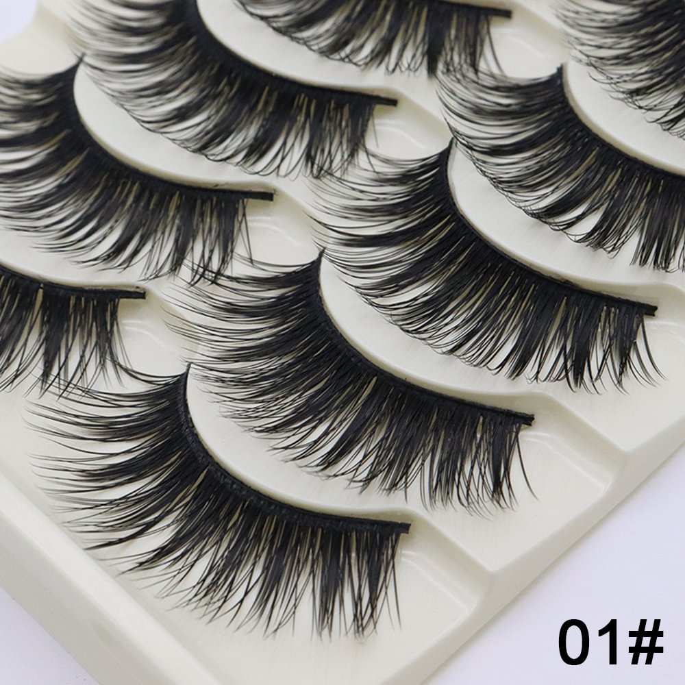 Shecustoms™ 3D Effect False Eyelashes Natural Colored Lashes Mink Fake Eyelashes Fluffy 5 Pairs