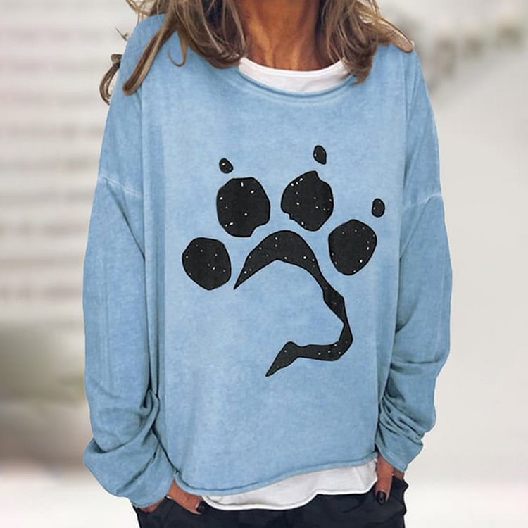 Dog Paw Print Loose Casual Crewneck Sweatshirt