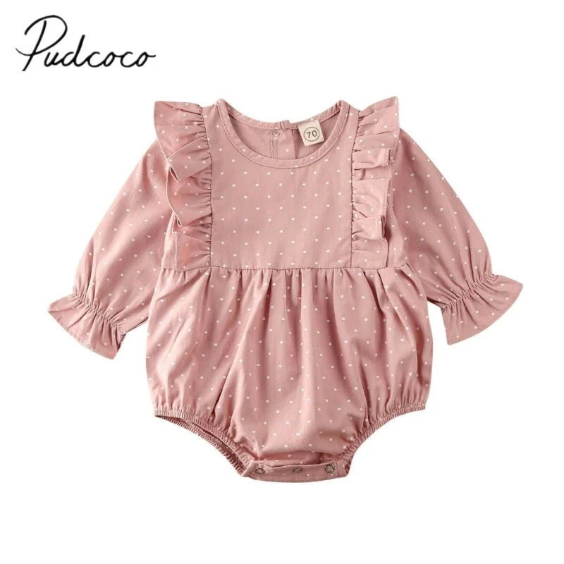 2020 Baby Spring Autumn Clothing Newborn Toddler Baby Girl Clothes Lace Long Sleeve Bodysuit Jumpsuit Infant Ruffled Dots Outfit