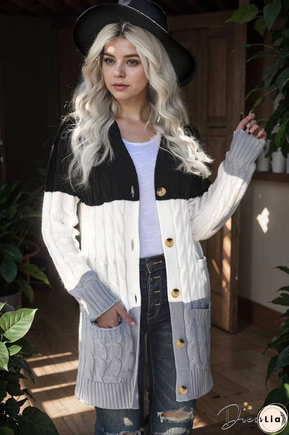 cozy cable knit button front long sleeve cardigan