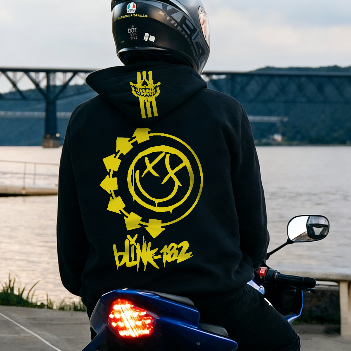Luminous Smiley Graphic Motorcycle Hoodie