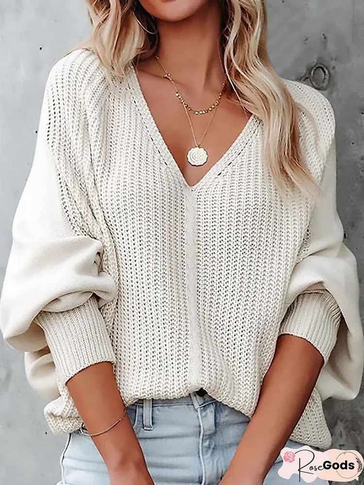 V Neck Bat Sleeve Sweater