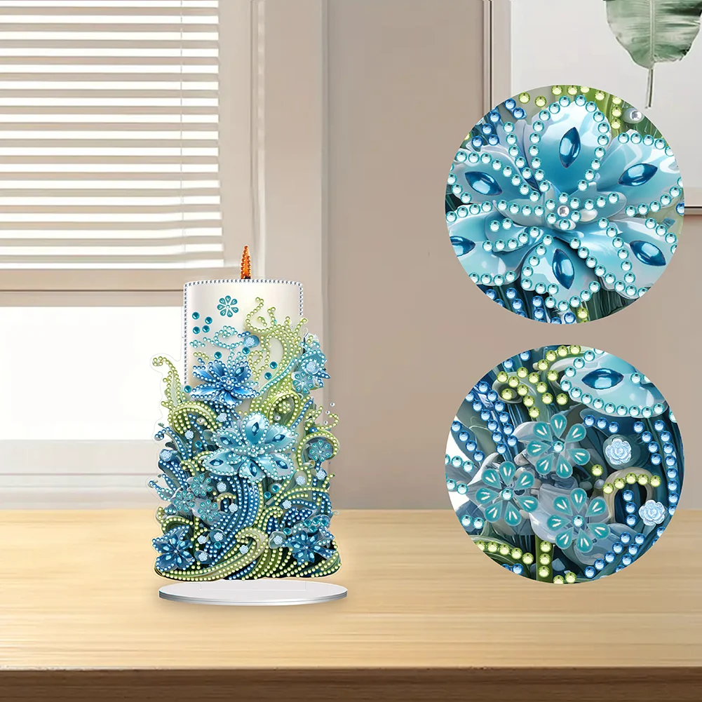 DIY Flowers Candle Acrylic Diamond Painting Tabletop Ornaments Kit for Office Desktop Decor