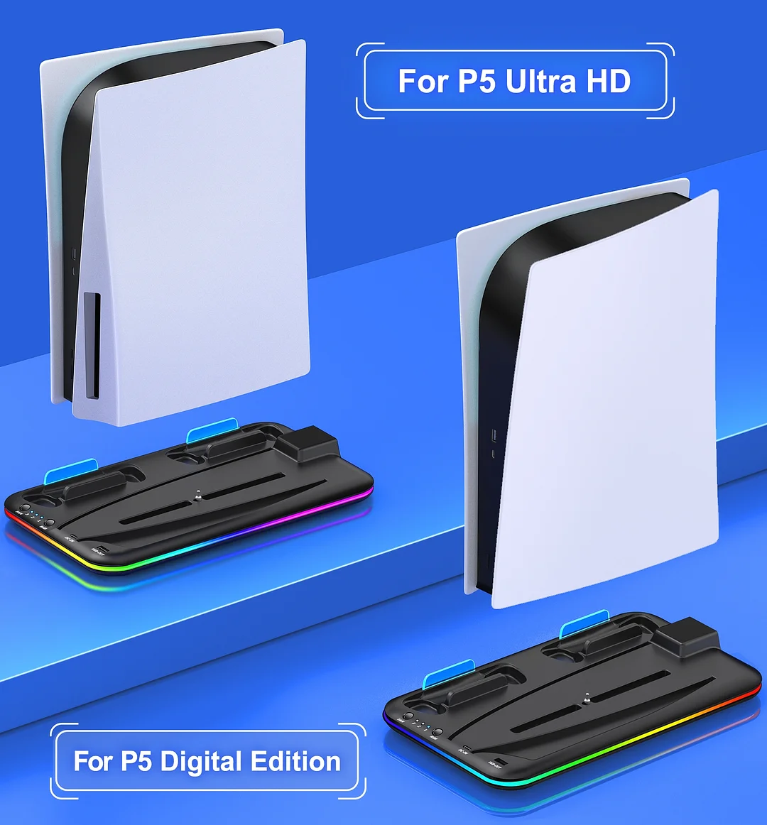 DinoFire PS5 Cooling Station with Dual Controller Charger Station, PS5 Vertical Stand with Cooling Fan for Playstation 5 Stand(White)