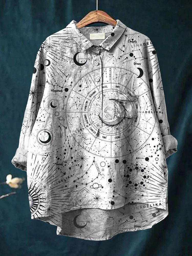 Women's Galaxy Art Print Casual Cotton And Linen Shirt