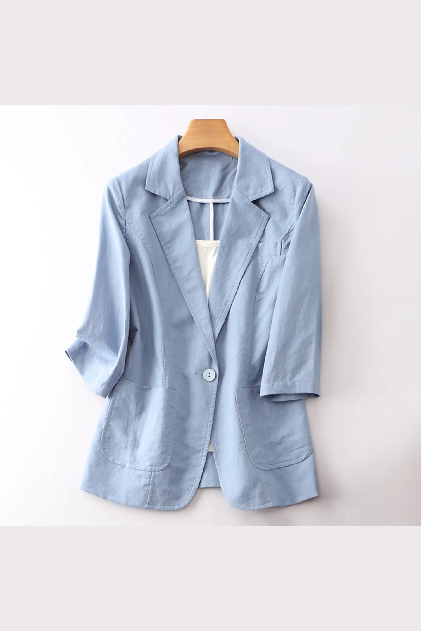 Women's Linen Blazer &ndash; Valentina Tailored 3/4 Sleeve Jacket