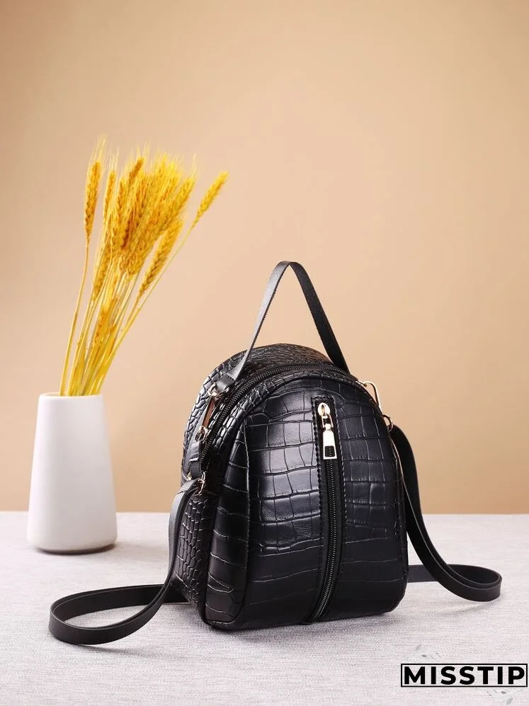 Zip Front Croc Embossed Backpack