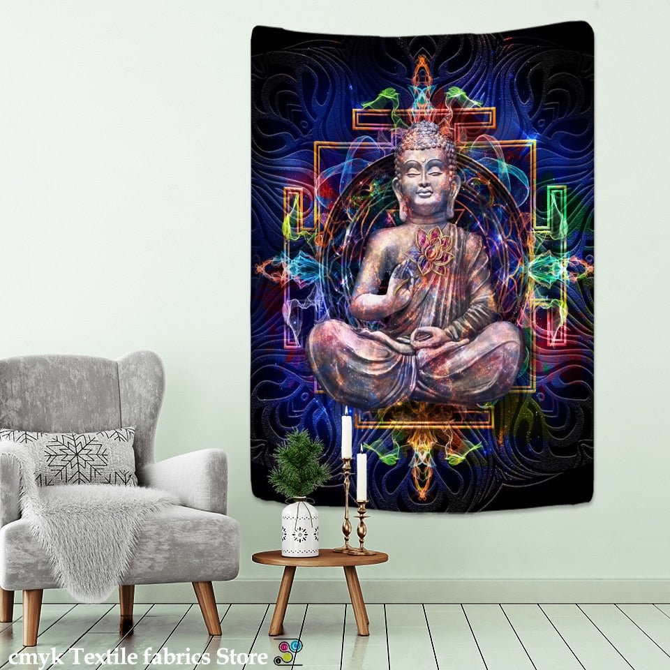 Psychedelic Indian Buddha Tapestry Wall Hanging Bohemian Religious Belief Tarot Card Hippie Mandala Home Decor