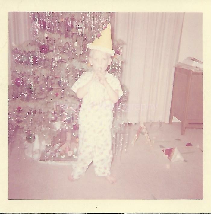 CHRISTMAS BOY Tree FOUND Photo Poster paintingGRAPH ColorSnapshot VINTAGE 03 21 F