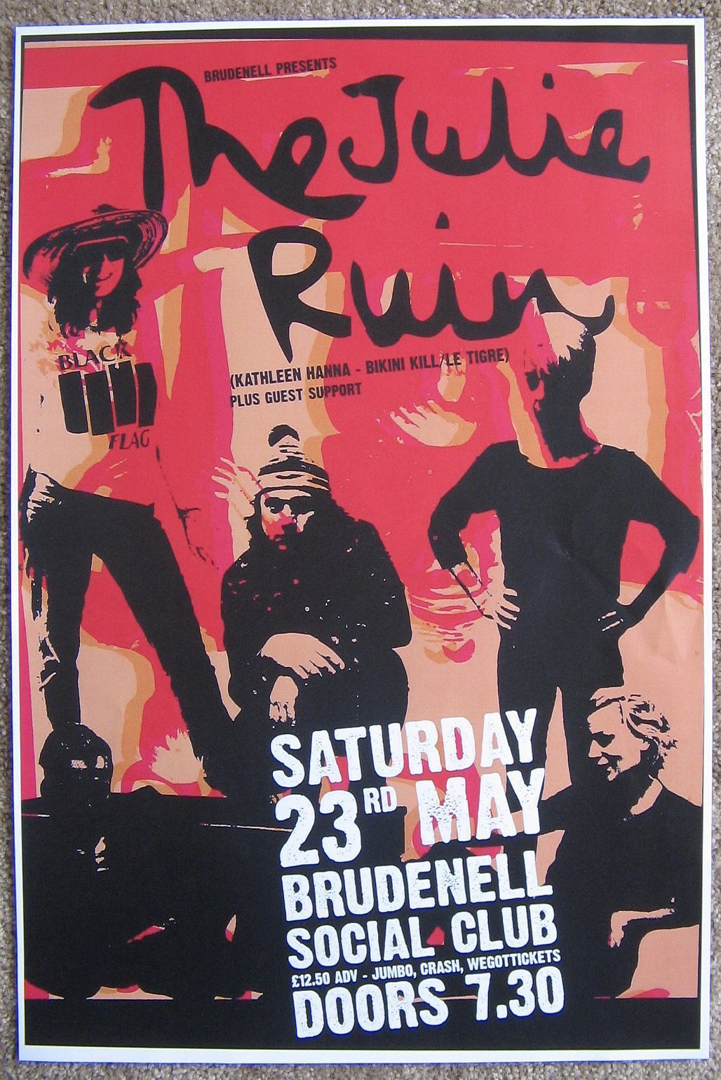 THE JULIE RUIN 2015 Gig POSTER Leeds UK Concert KATHLEEN HANNA Bikini Kill