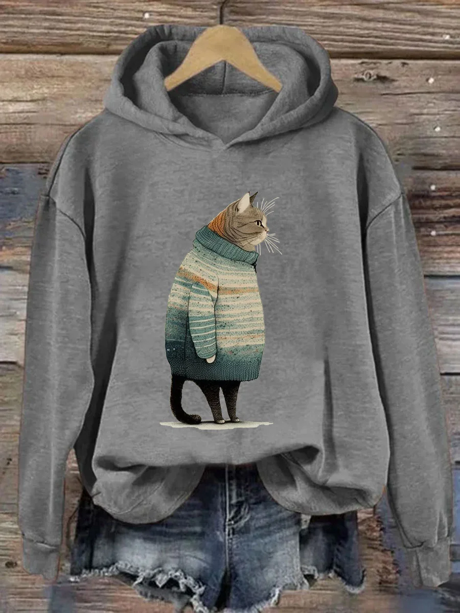 Fat Gray Cat in Hoodie