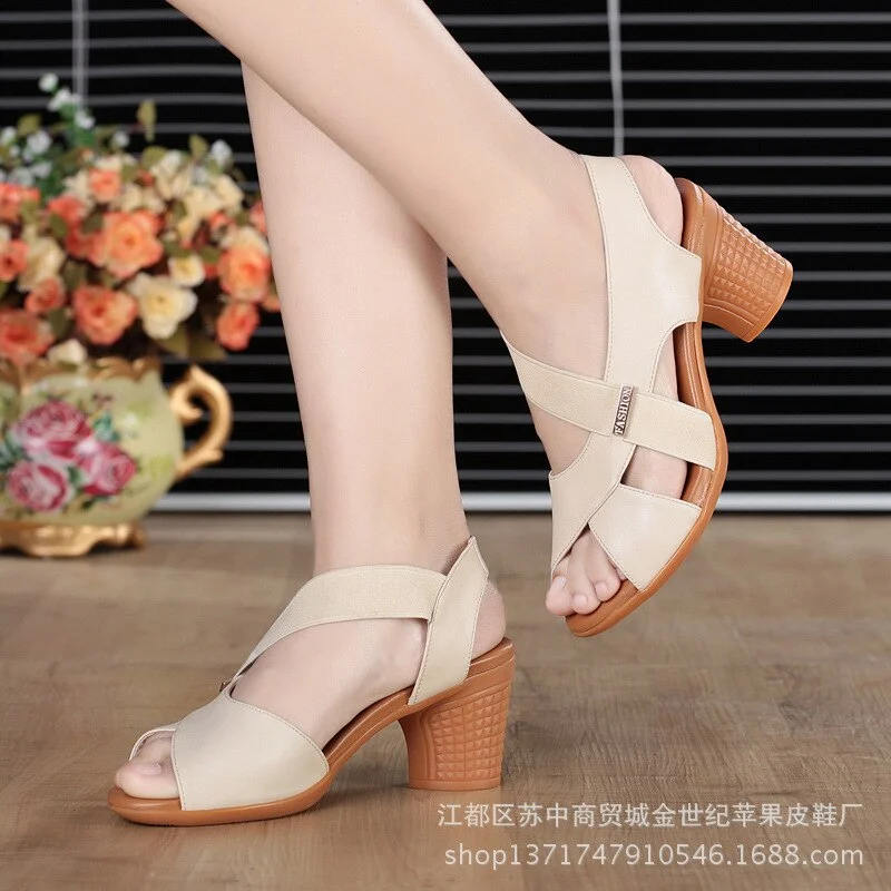 New Open Shoes Women Shoes Summer Sandals 2021 New Genuine Leather Sandals Comfortable Wild High Heels Women Fashion Sandals