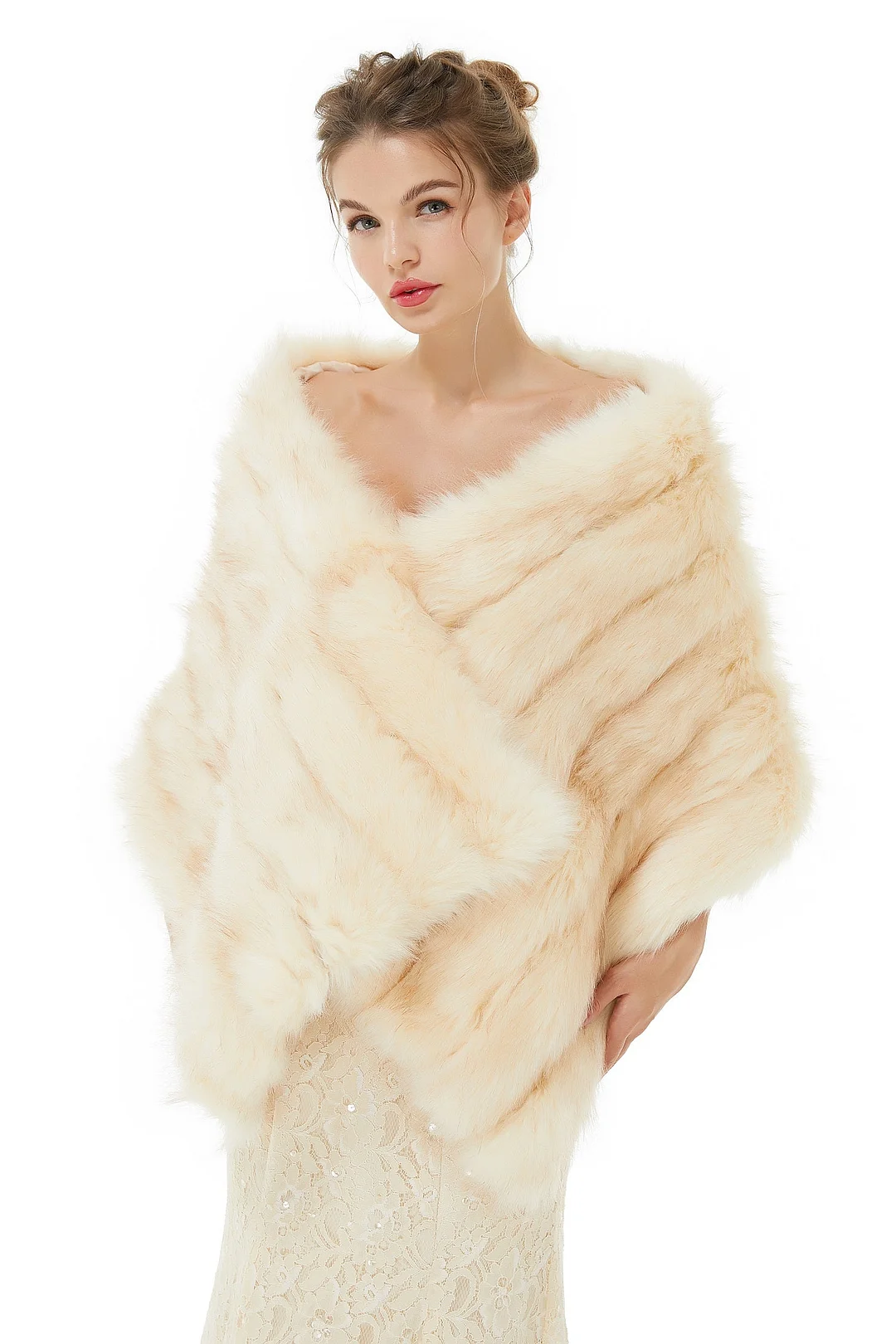 Luluslly Fabulous Champagne Faux Fur Shawl For Winter Bridal Shawl