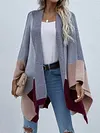 Stylish Knitted Color-Block Plaid Long Sleeves Loose Cardigan Coat
