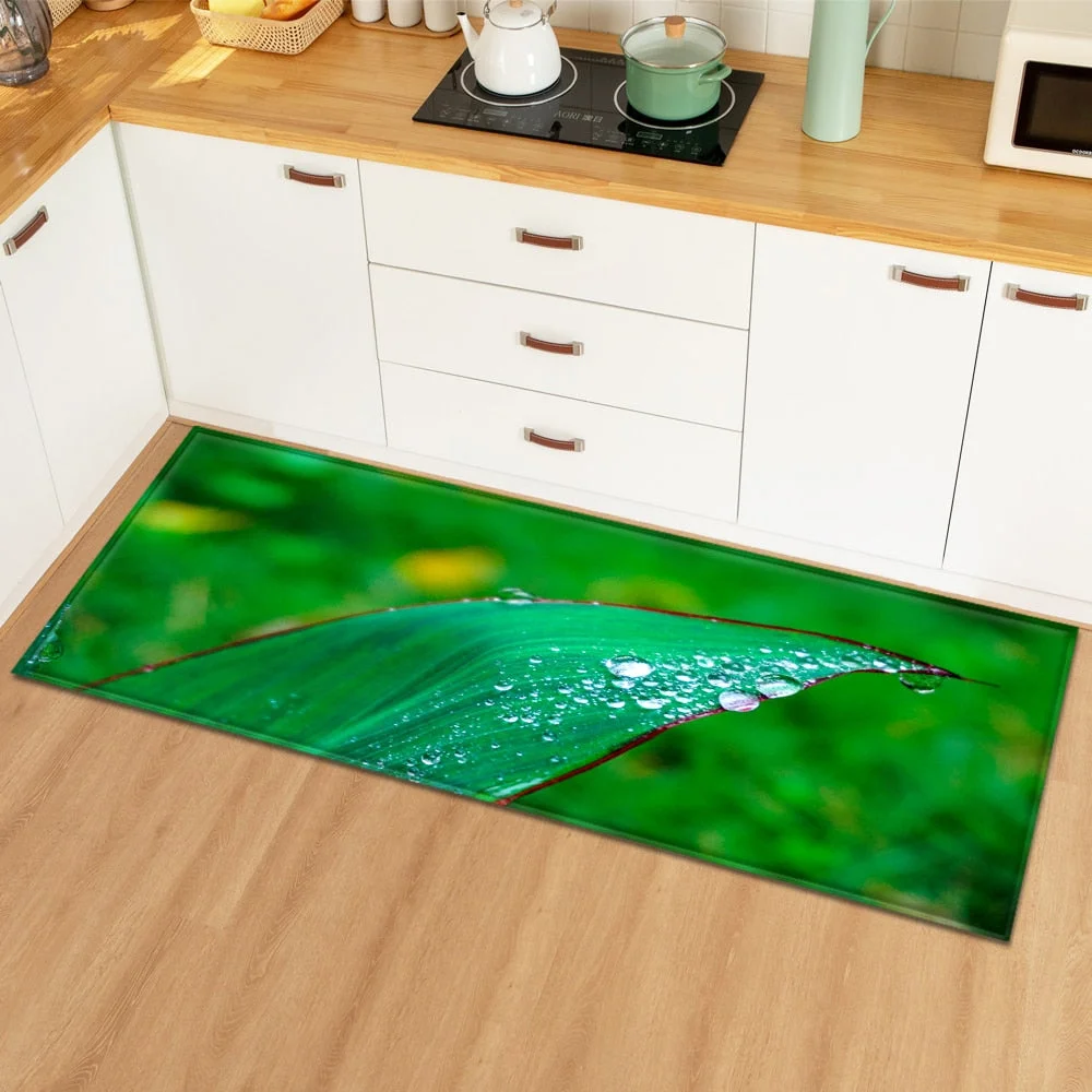 Modern Kitchen Mat Home Bedroom Decoration Floor Carpet Plant Leaves Pattern Entrance Doormat Hallway Bathroom Non-Slip Long Rug
