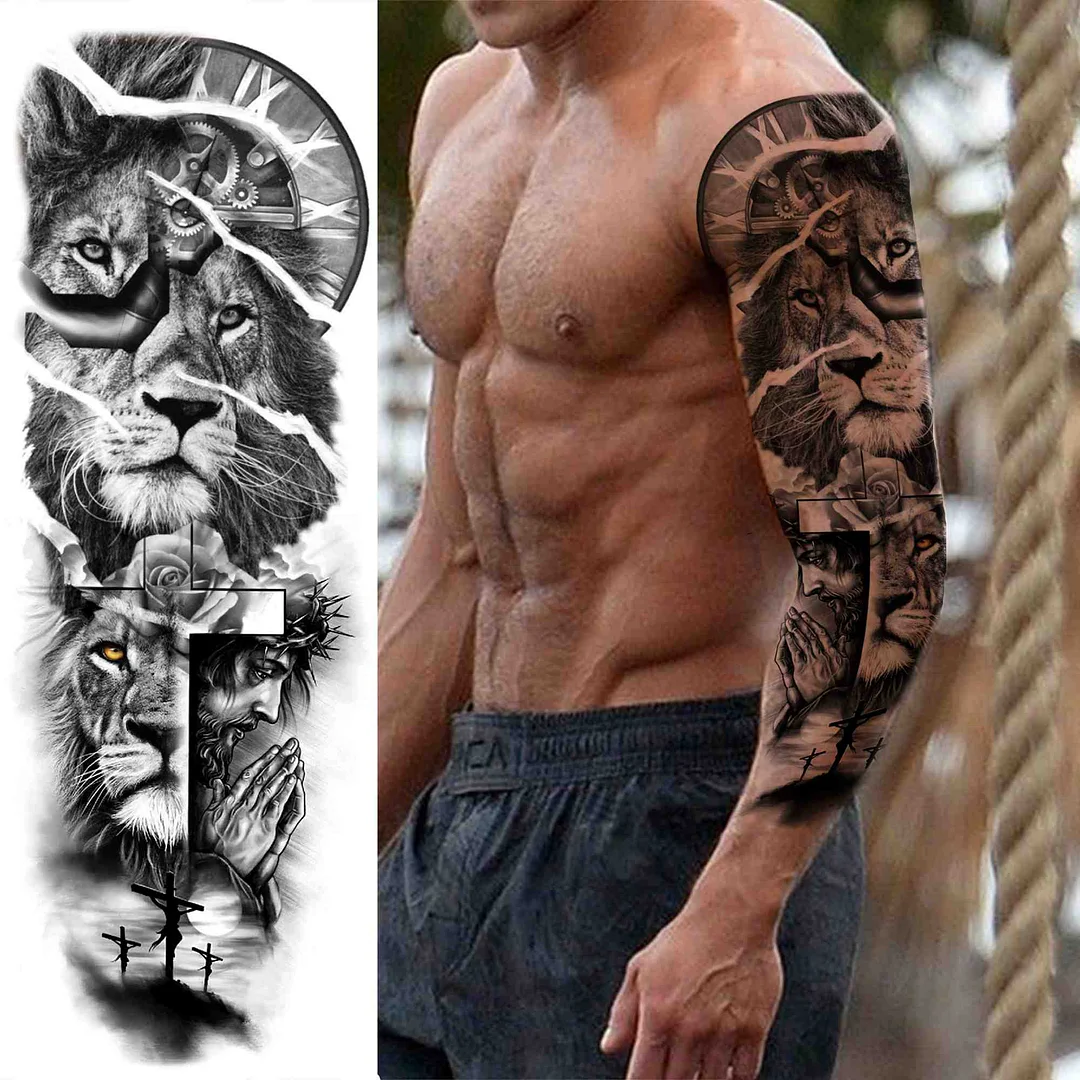Sexy Wolf Full Flower Arm Temporary Tattoo Stickers For Men Body Art Sleeve Tattoo Decals Girl Women Waterproof Tatoo Fox Legs