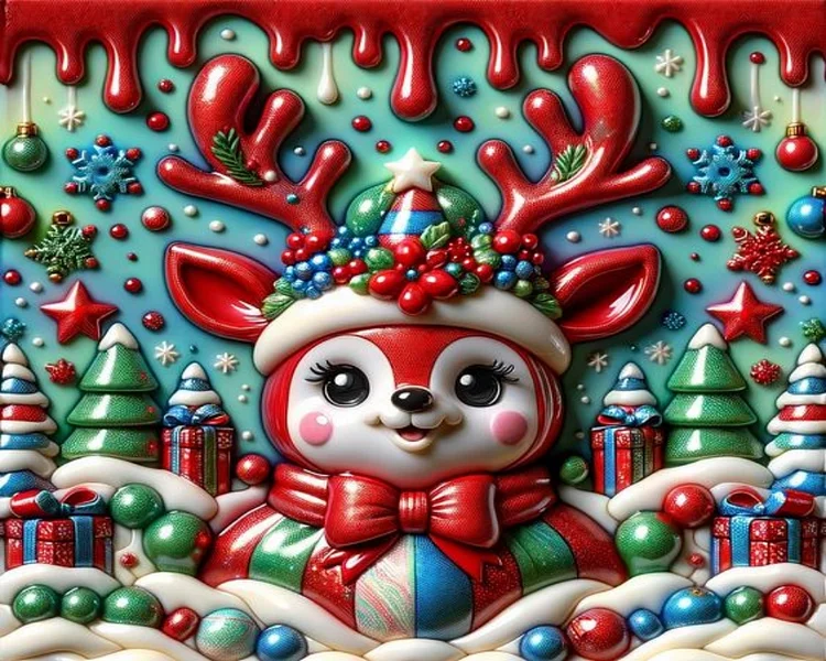 Christmas Colorful Animals 50*40CM(Canvas) Diamond Painting gbfke