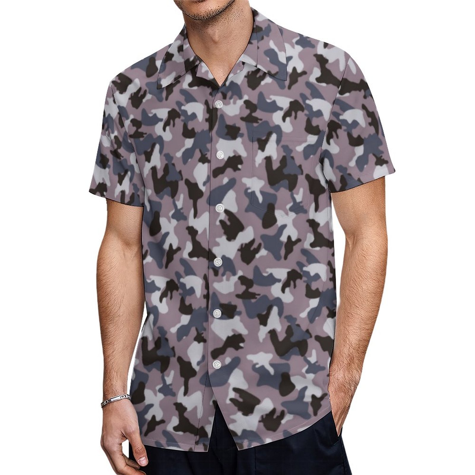 Lavender Dark Gray Dark Brown Camo Hawaiian Shirt Mens Button Down Plus Size Tropical Hawaii Beach Shirts