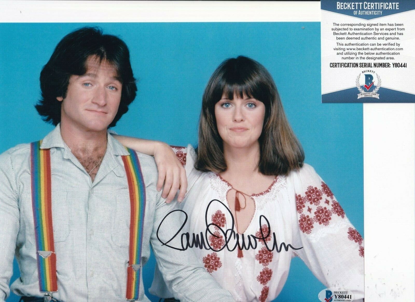 PAM DAWBER signed (MORK & MINDY) Mindy McConnell 8X10 Photo Poster painting BECKETT BAS Y80441