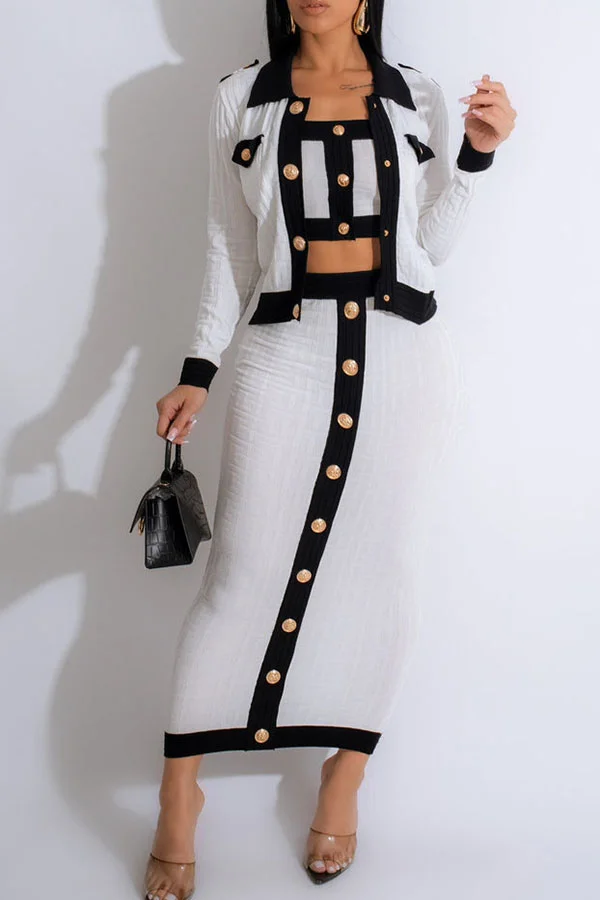 Hit Color Patchwork Luxe Knitted Dress Suit