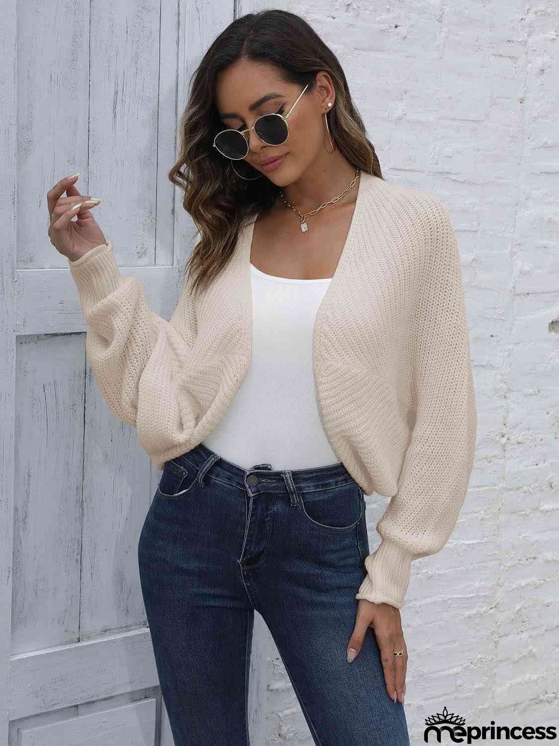 Bat Sleeve Open Front Short Cardigan