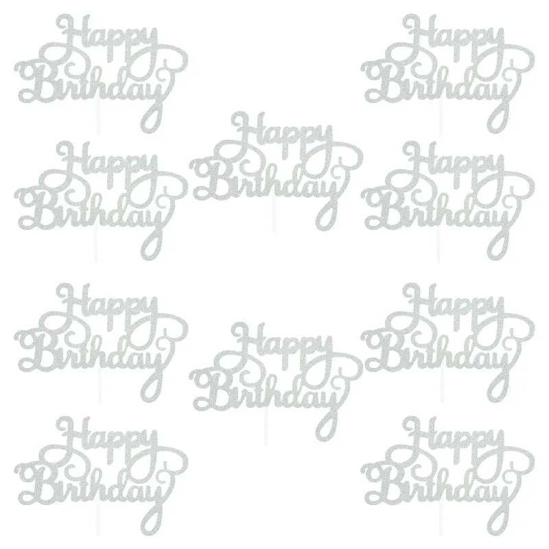 10pcs Gold Gittler Happy Birthday Cake Topper Adult Kids Birthday Party Wedding Decorations Baby Shower Cake Decorating Supplies