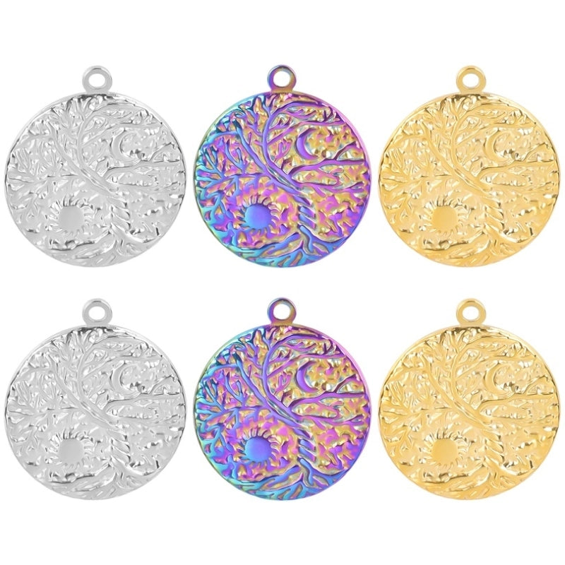 3 Pieces 304 Stainless Steel Round Pendant