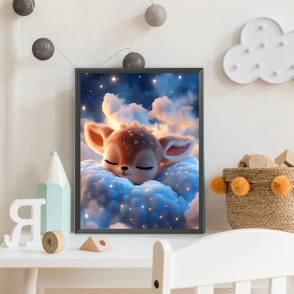Full Round Diamond Painting 30*40cm - Deer Sleeping On The Cloud