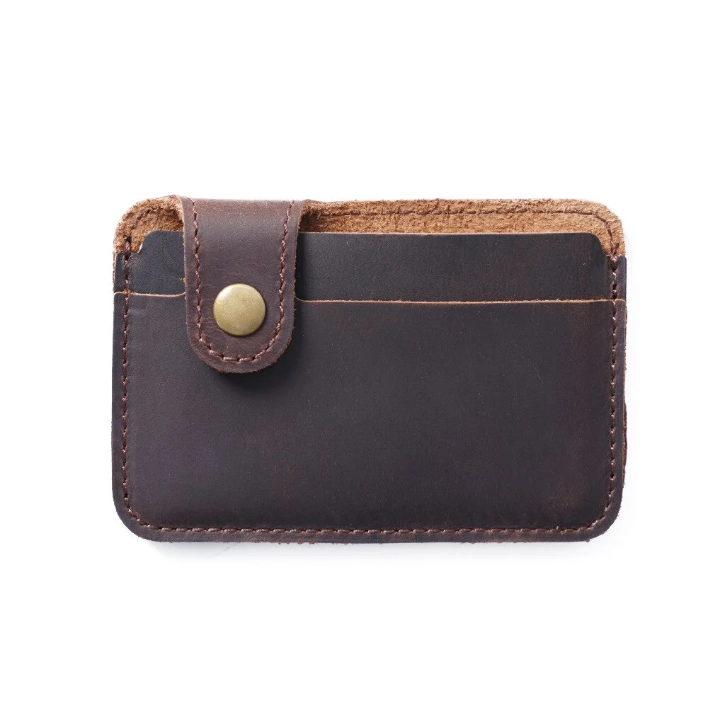 Head Layer Cowhide Simple and Practical Card Bag Creative Retro Credit Card Holder Two Card Buckle Bag Id Card Holder