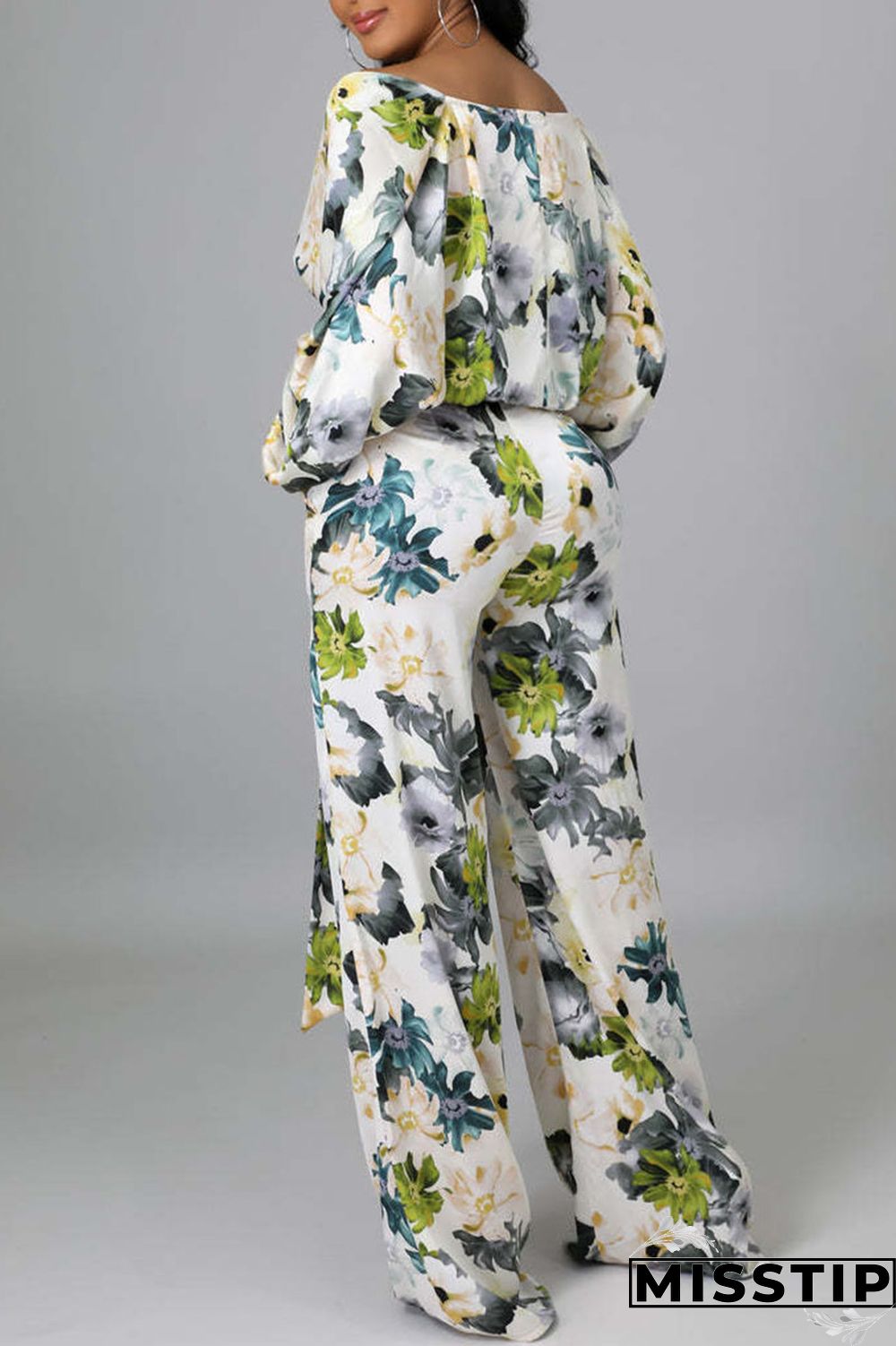 Multicolor Casual Print Bandage Patchwork V Neck Long Sleeve Two Pieces