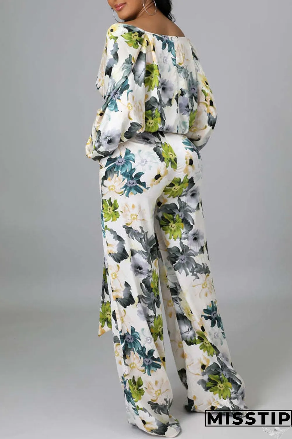 Multicolor Casual Print Bandage Patchwork V Neck Long Sleeve Two Pieces