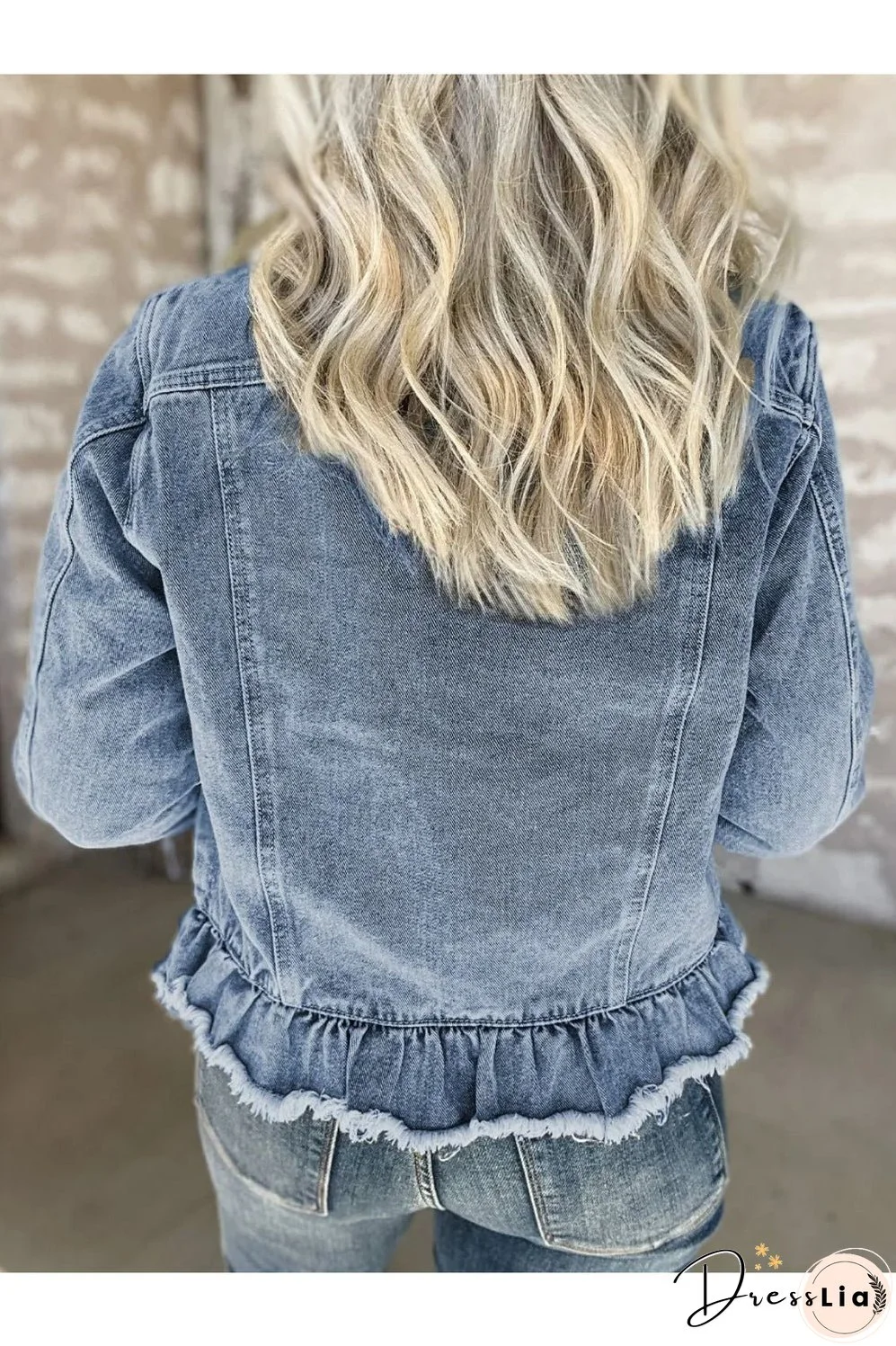 Raw Hem Long Sleeve Denim Jacket