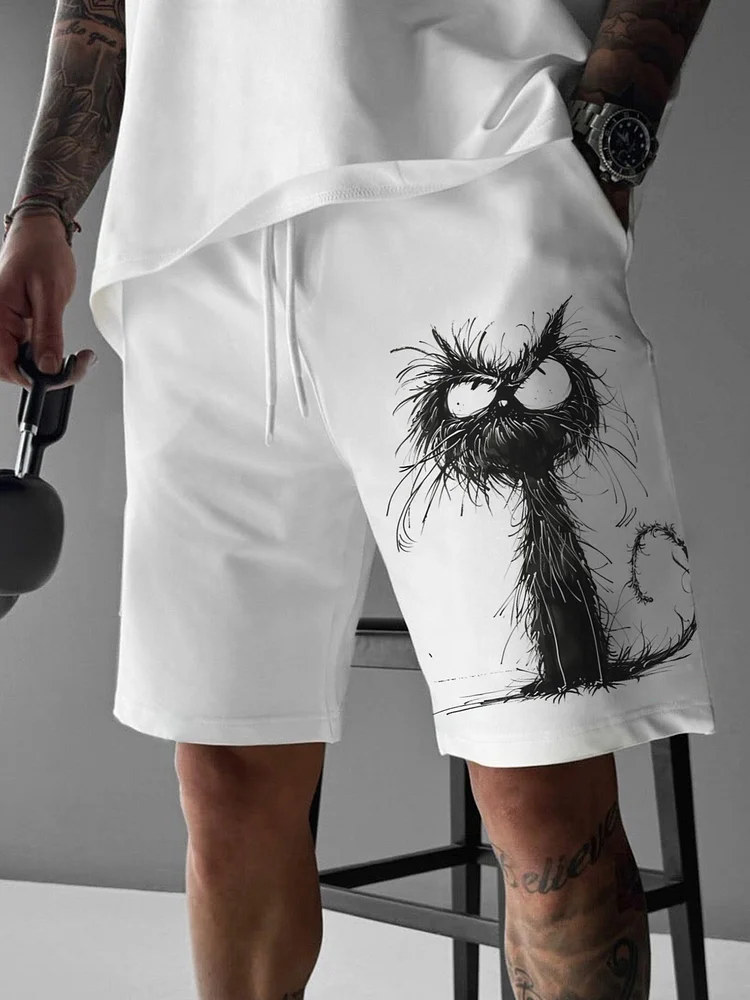 Men's Angry Furry Cat Pattern Casual Shorts