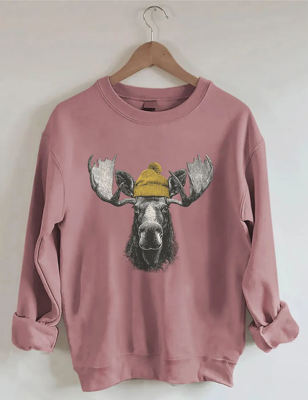 Bull Moose Wearing Beanie Sweatshirt