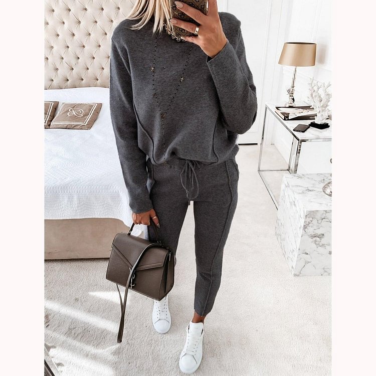 Women's Casual Loose Long Sleeve Knitted Suit