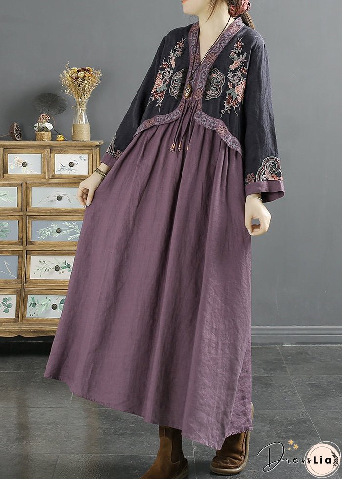 New Red Tasseled Embroidered False Two Pieces Cotton Dress Autumn